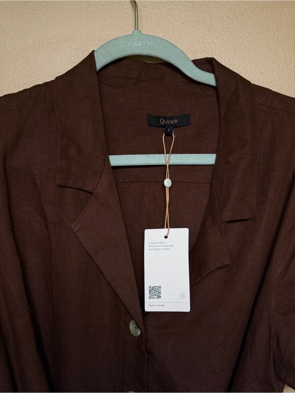 Quince 100% European Linen Button Front Dress Chocolate Brown - Picture 3 of 7
